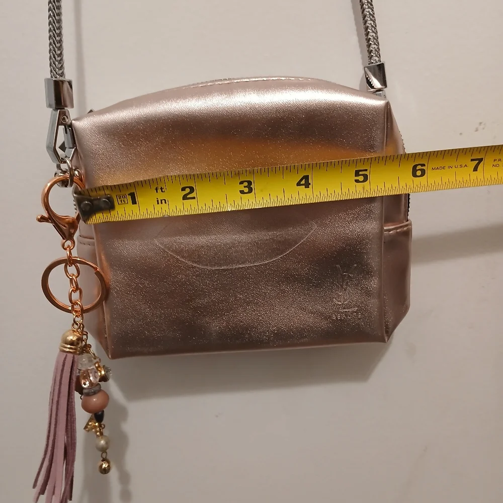 Yves Saint‎ Laurent PINK Metallic Cosmetic Bag Crossbody Converted Pearls Tassle
